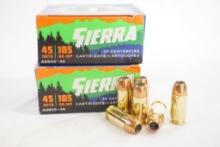 Two boxes of Sierra 45 Auto 185 GR JHP, 40 count total