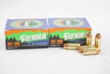 Two boxes of Sierra 45 Auto 185 GR JHP, 40 count total