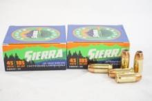 Two boxes of Sierra 45 Auto 185 GR JHP, 40 count total