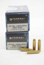 Two boxes of Federal .22 Cal LR Birdshot 25 gr #12 shot, 100 count total