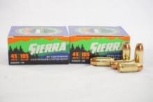 Two boxes of Sierra 45 Auto 185 GR JHP, 40 count total