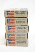 Five boxes of Frontier 5.56 Nato 68 gr BTHP match, 100 count total