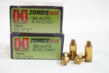 Two boxes of Hornady Zombie Max 380 Auto 90 gr Z-max, 50 rounds total