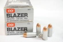 Two boxes of CCI Blazer 45 Auto 230 gr FMJ, 100 count total