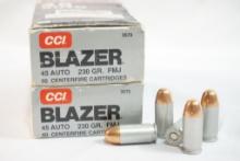 Two boxes of CCI Blazer 45 Auto 230 gr FMJ, 100 count total