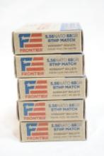 Five boxes of Frontier 5.56 Nato 68 gr BTHP match, 100 count total