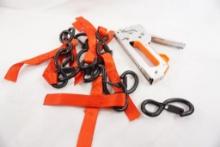 Set of 15 Heavy duty vinyl coated S-hooks with closed end and spring hooks and one Arrow Fastener co