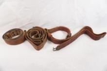 Three leather rifle slings with swivels