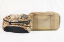 Tan padded handgun case new in pkg and lrg camo fanny pack with wide straps