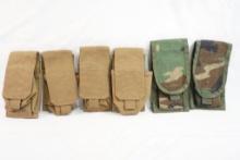 Six magazine pouches, four tan and two camo