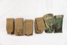 Six magazine pouches, four tan and two camo