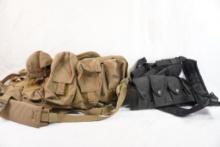 Two canvas ammunition bandoliers, belt type with shoulder straps, one black and one tan