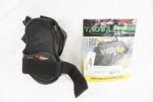 One black Uncle Mike's Size 3 ambidextrous ankle holster and one Tague leather LH holster for .380