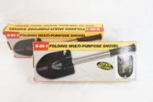 Two 6 in 1 folding multi-purpose shovels, new in box