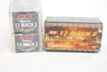 Three boxes of CCI 17 Mach 2, 150 rounds total