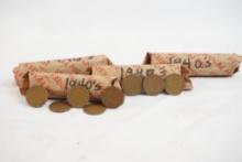 Four rolls of 1940's Lincoln Wheat pennies, in circulated condition