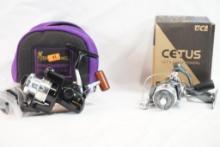 Two spinning reels, one Browning packer PBS3 in zip bag and one Cetus GV500 in box