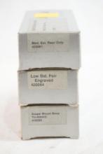 One set Burris Low std engraved scope rings, one scope mount base and one med ext rear only ring