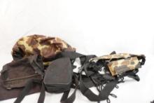 Past camo large accessory bag, two duck carry belts, new with tags and two misc small bags