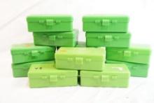 Thirteen plastic handgun ammo boxes