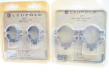 Two sets of Leupold scope rings, one quick release 30MM high rings and one standard low rings