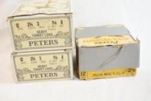 Three boxes of Peter's 12 gauge shotshells, 2 #8 shot and one partial box #4 shot, 74 count total