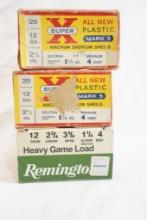 Three boxes of 12 gauge #4 shot, two Western Super X and one Remington, 75 count total