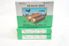 Three boxes of Sellier & Bellot 12 gauge #4 buckshot, 30 count total