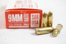 One box of SAR USA 9MM 124 gr Nato FMJ, 50 count