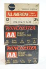 Three boxes of 12 gauge, Two Winchester heavy target load #8 shot and one Peter's trap load #8, 75