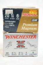 Two boxes of 20 gauge, one Federal #6 shot and one Winchester #6 shot, 50 total count