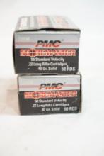 Two boxes of PMC Scoremaster .22 LR 40 gr, 100 count total