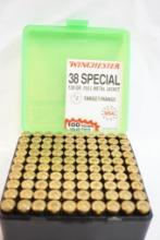 One plastic ammo box of Winchester 38 special 130 gr FMJ.100 count