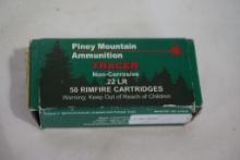 One box of Piney Mountain Ammunition Tracer .22 LR, 50 count