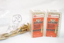 Two boxes of Hornady 17 HMR 20 gr XTP and a bag of 17 HMR, 132 count total