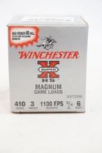 One box of Winchester 410 gauge Super X magnum game loads 3" #6 shot, 25 count