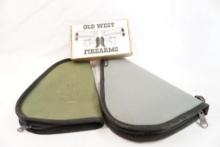 Two canvas padded pistol cases and an Old West .380 box