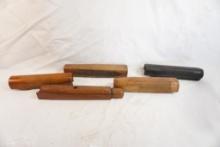 Five misc fore arms for gun, 4 wood and one synthetic