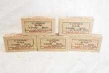 Five boxes of Lake City Ammunition Plant 5.56 MM Blanks, 100 count total