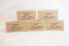 Five boxes of Lake City Ammunition Plant 5.56 MM Blanks, 100 count total