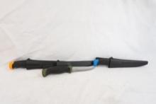 Three fixed blade knives with 4" blade and molded plastic sheaths