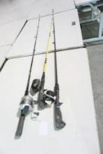 Three fishing rods and feels. Used.