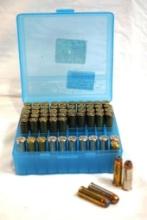 One partial blue plastic ammo box with 44 Rem Mag. Count 60.