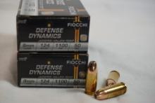 Two boxes of Fiocchi 9mm 124 gr JHP Defense. Count 100.