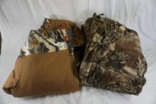 One Midway heavy insulated camo jacket, large, and one Legendary Whitetail tan and camo canvas large