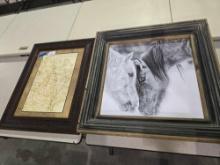 Two framed pictures. One of "The Lonesome Dove Trail", and Two horses.