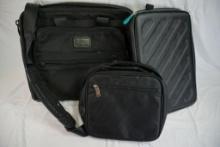 One nylon computer satchel, one monitor case, and one small nylon bag.