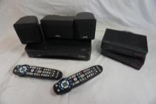 Box of miscellaneous connectors, TV cable modems, small speakers, etc.