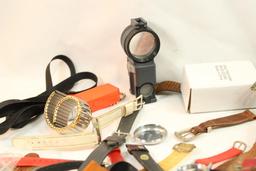 Large bag of watch bands, faces, key chains, clock and other misc items