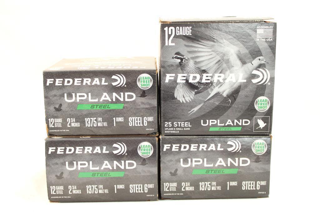 Four boxes of Federal 12 ga Upland steel #6 shot. Count 100.